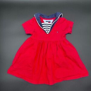 Vintage Tommy Hilfiger Girl's Red Dress Sailor Nautical‎ Style 12-18 Months